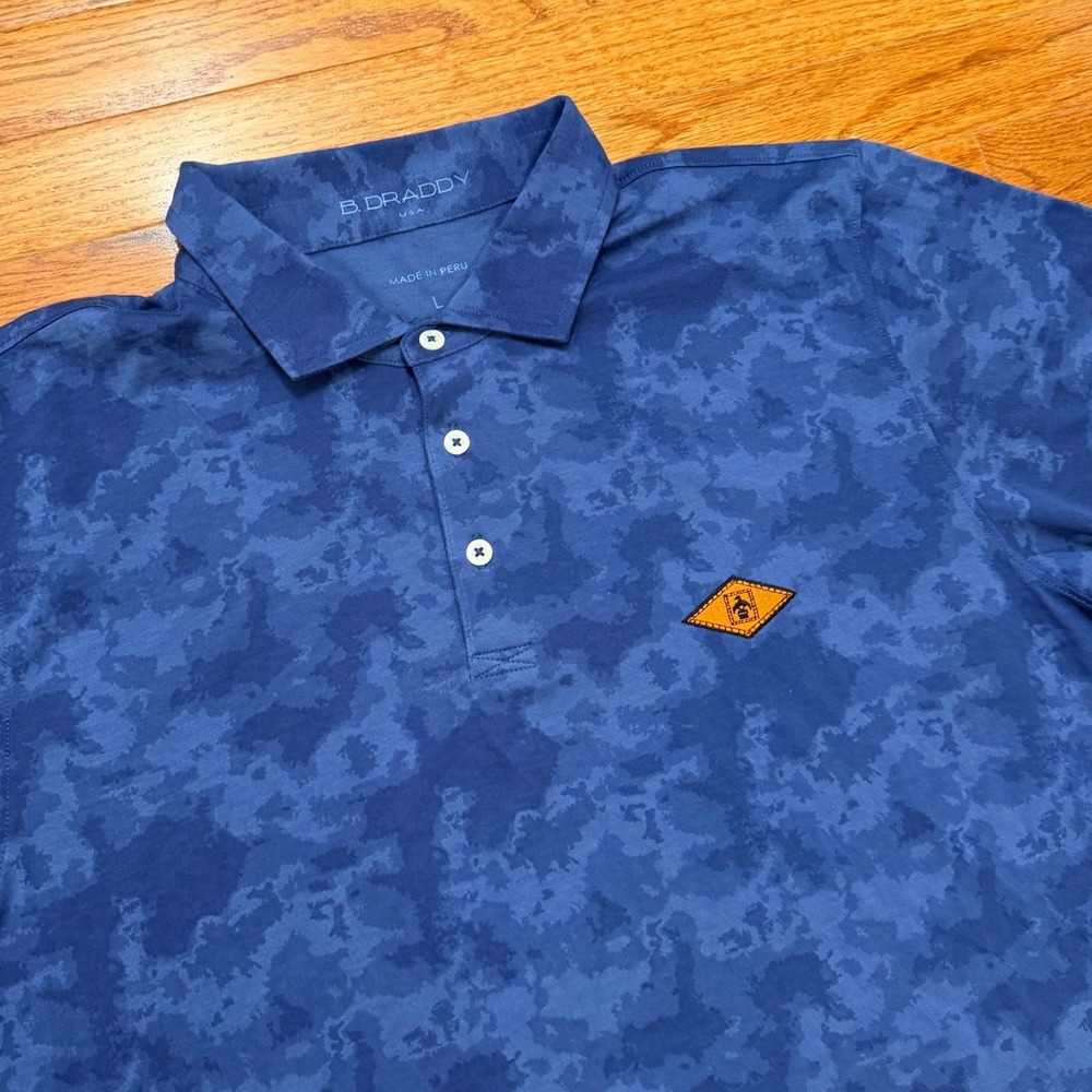 Indian Creek Country Club Golf B. Draddy Polo Shirt Mens Large Blue Camo Print